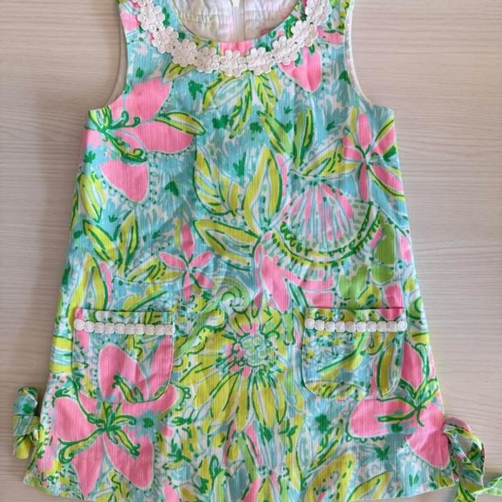 Lilly Pulitzer Coconut Jungle Mini Shift Dress classic pink green 3T